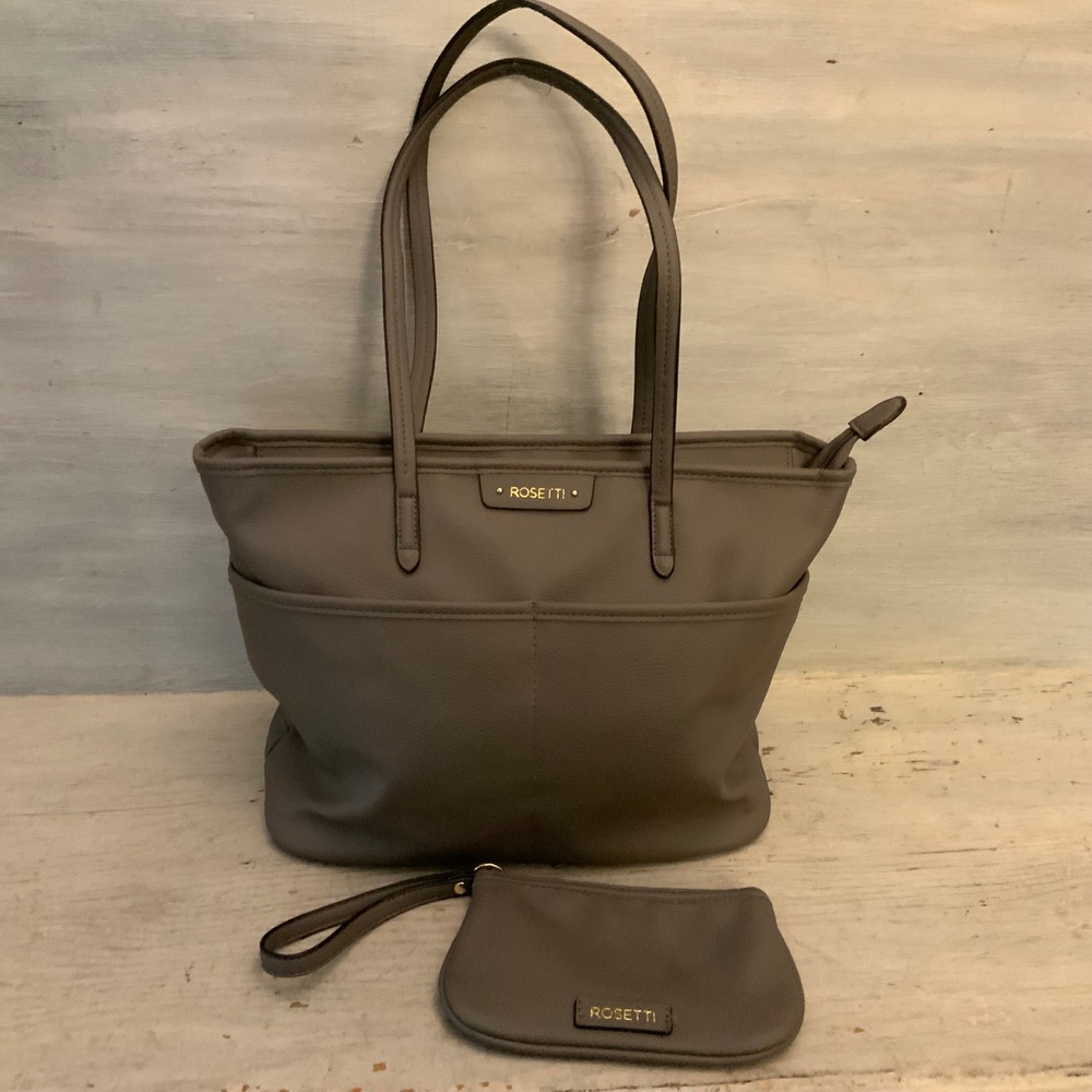 Rosetti Gray Faux Leather Shoulder Bag Purse w/ Matching Wristlet Good Condition